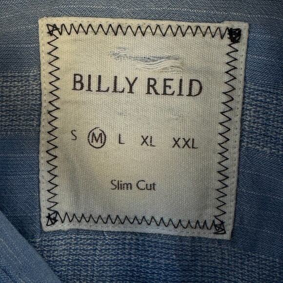 Billy Reid Mens Medium Slim Cut Long Sleeve Casual Shirt Blue White Stripes - Picture 10 of 11